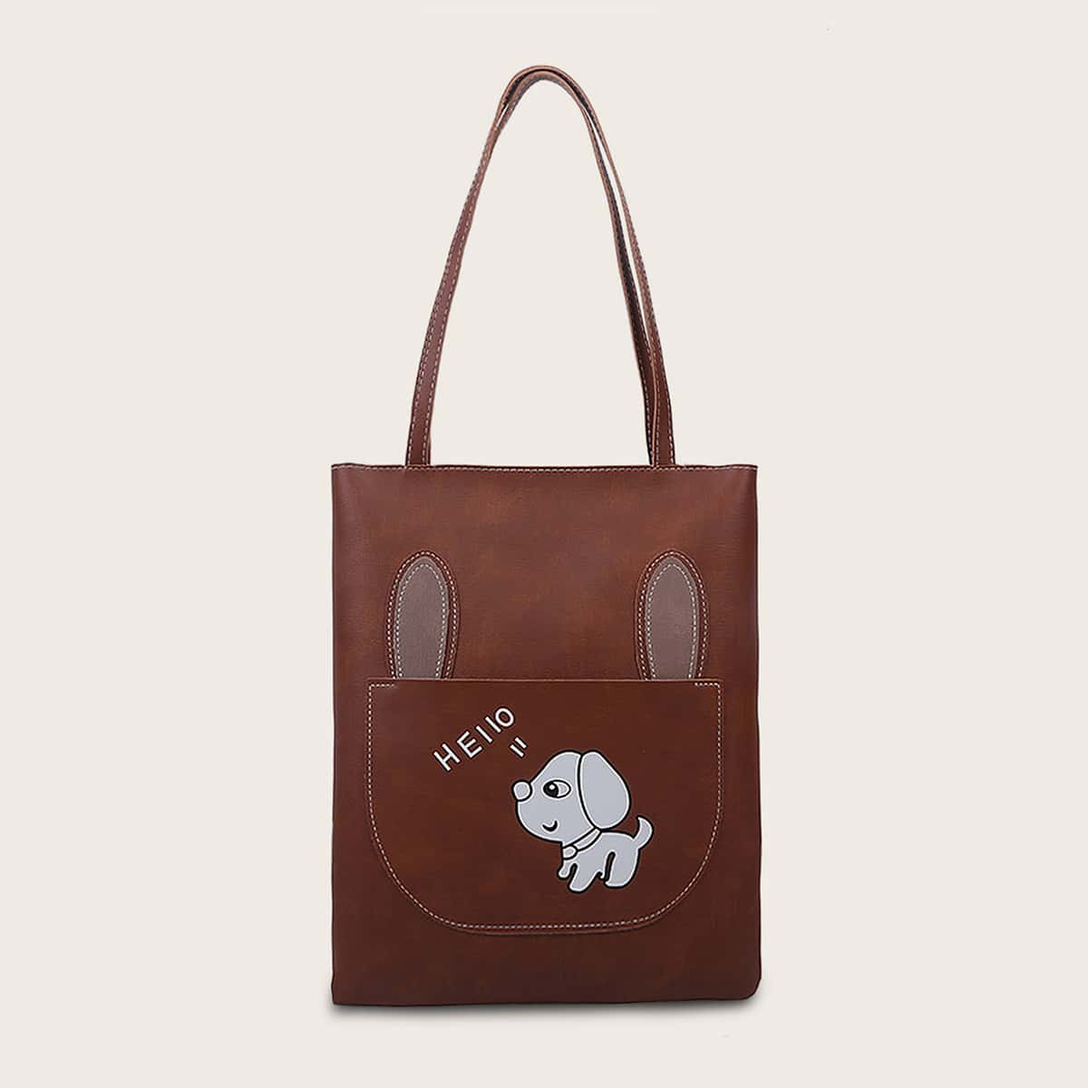 

Dog Graphic Tote Bag, Brown