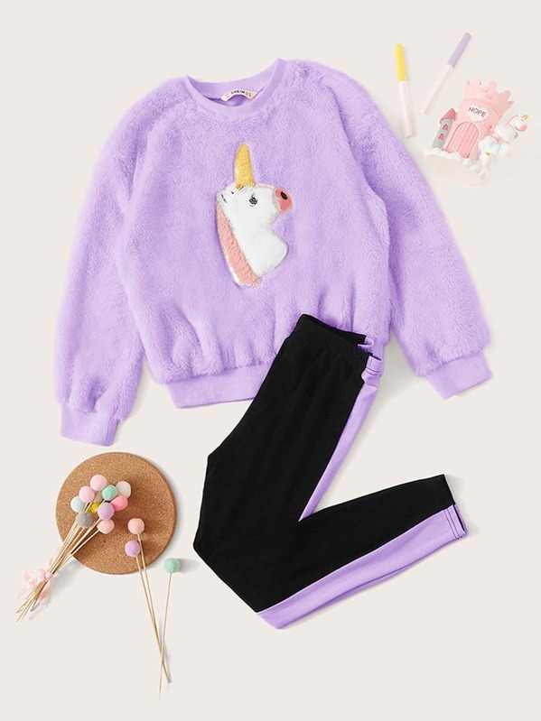 

Girls Sequin Unicorn Patched Faux Fur Pullover & Leggings Set, Multicolor