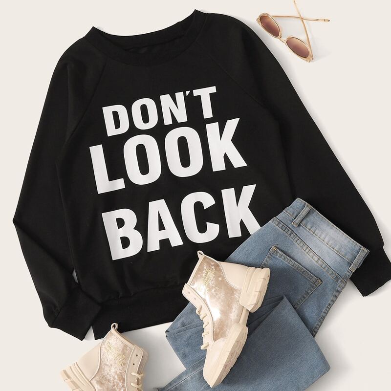

Slogan Graphic Raglan Sleeve Sweatshirt, Black