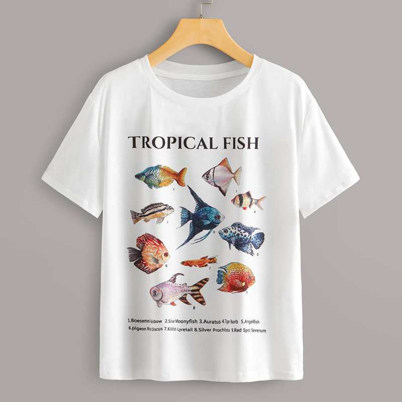 

Fish & Letter Graphic Short Sleeve Tee, White