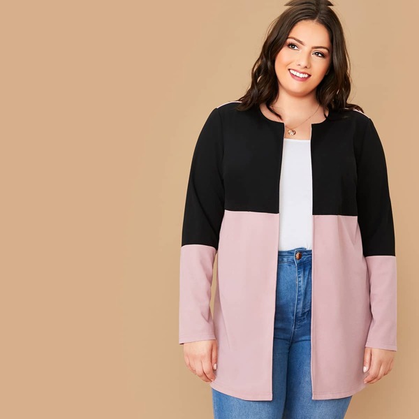 

Plus Open Front Colorblock Coat, Multicolor