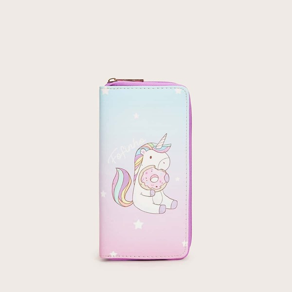 

Cartoon Graphic Zipper Around Purse, Multicolor