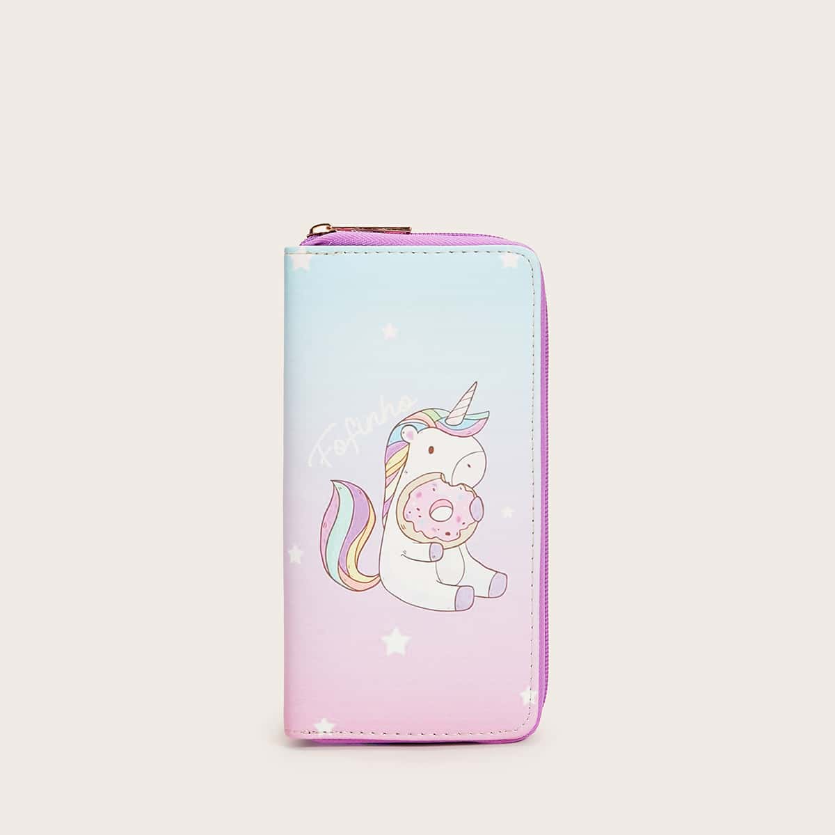 

Cartoon Graphic Zipper Around Purse, Multicolor