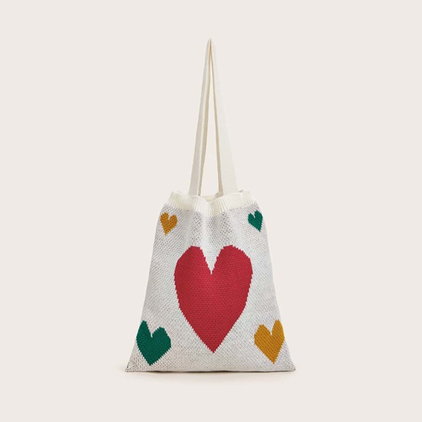 

Heart Pattern Knit Book Bag, Multicolor