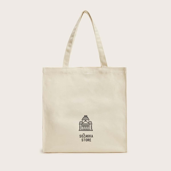 

Letter Graphic Book Bag, Beige