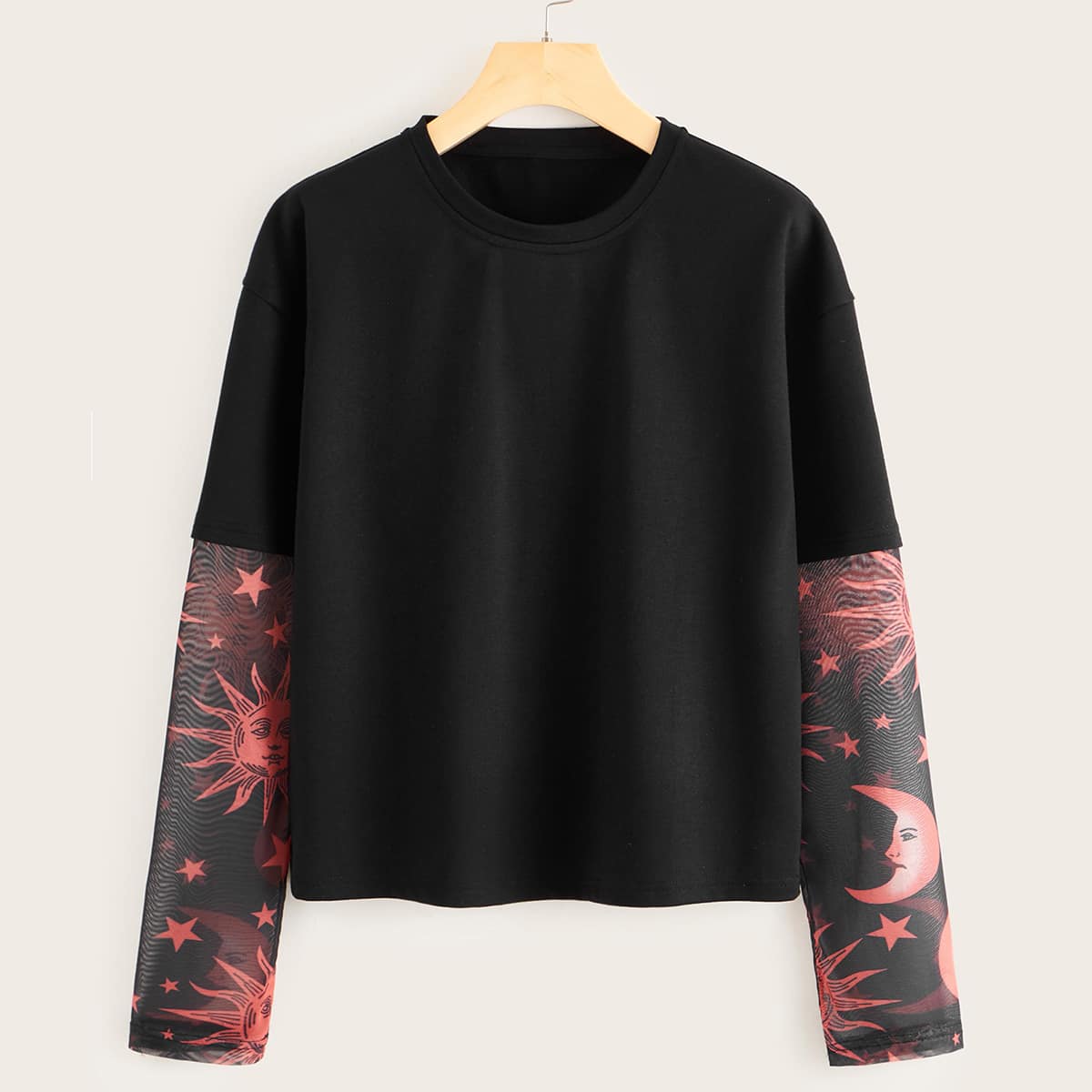 

2 In 1 Sun Moon And Star Print Tee, Black