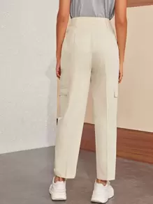 Flap Pocket Button Fly Pants - Beige - View 2