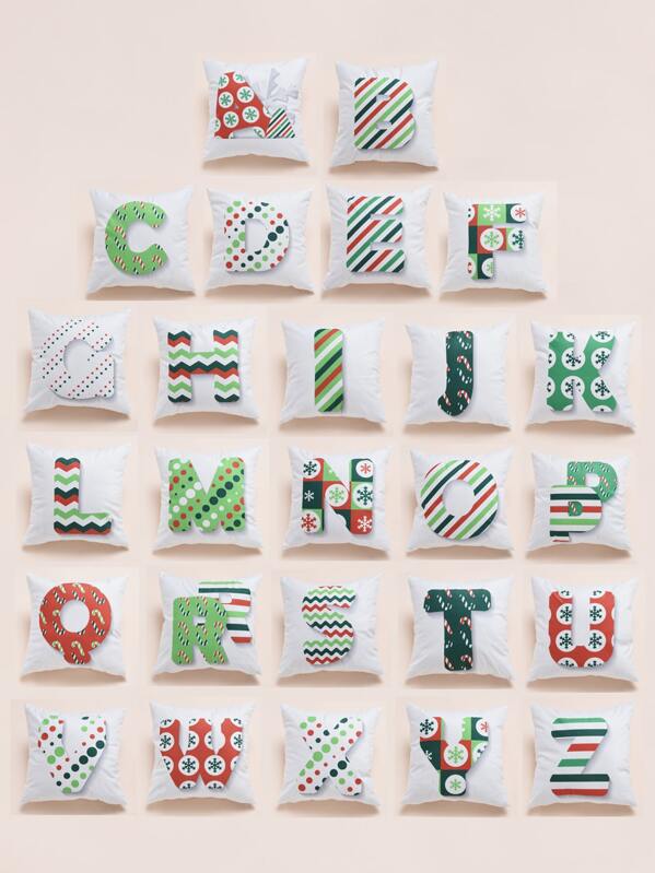 

1pc Christmas Alphabet Print Cushion Cover Without Filler, Multicolor