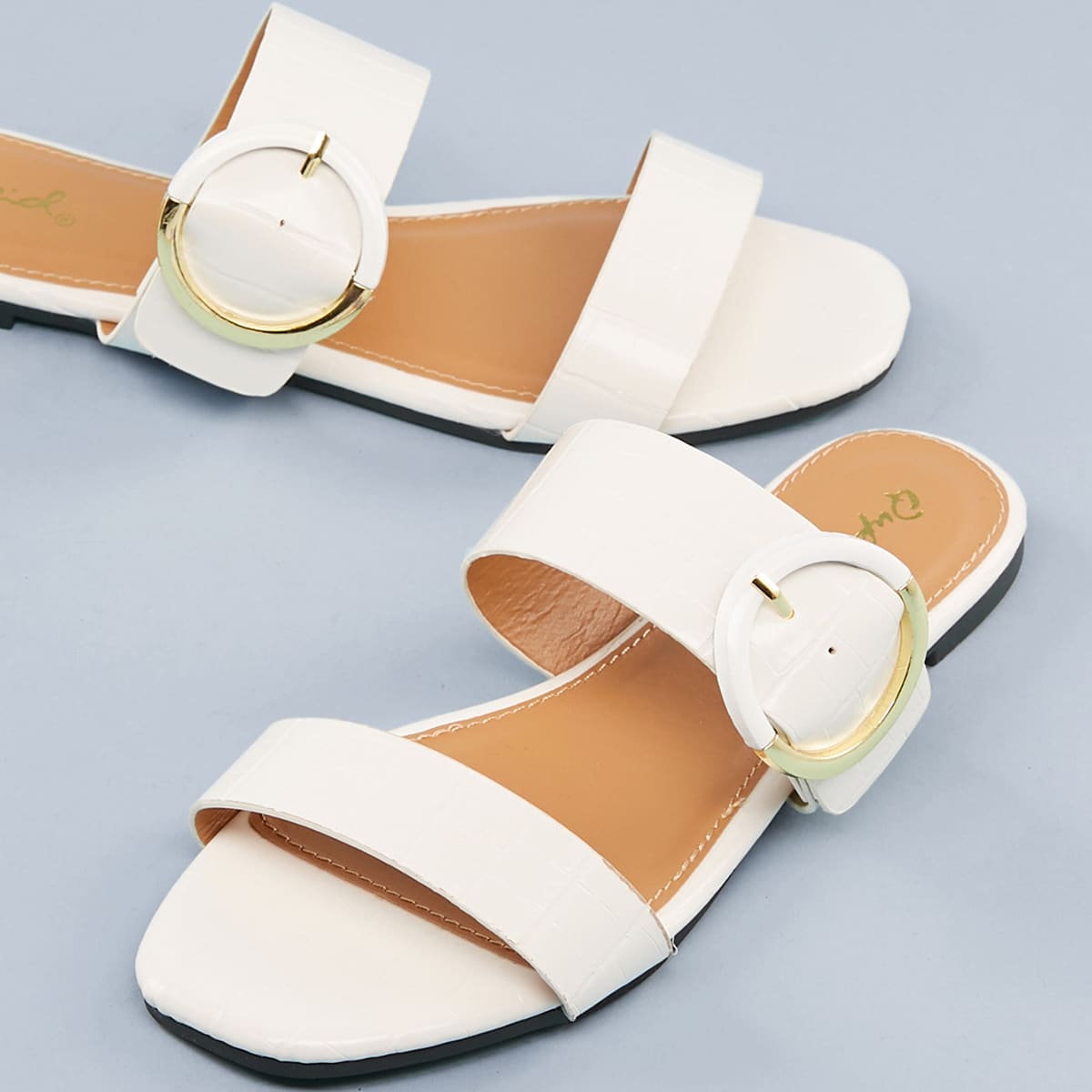 

Open Toe Double Band Alligator Slide Sandals, White