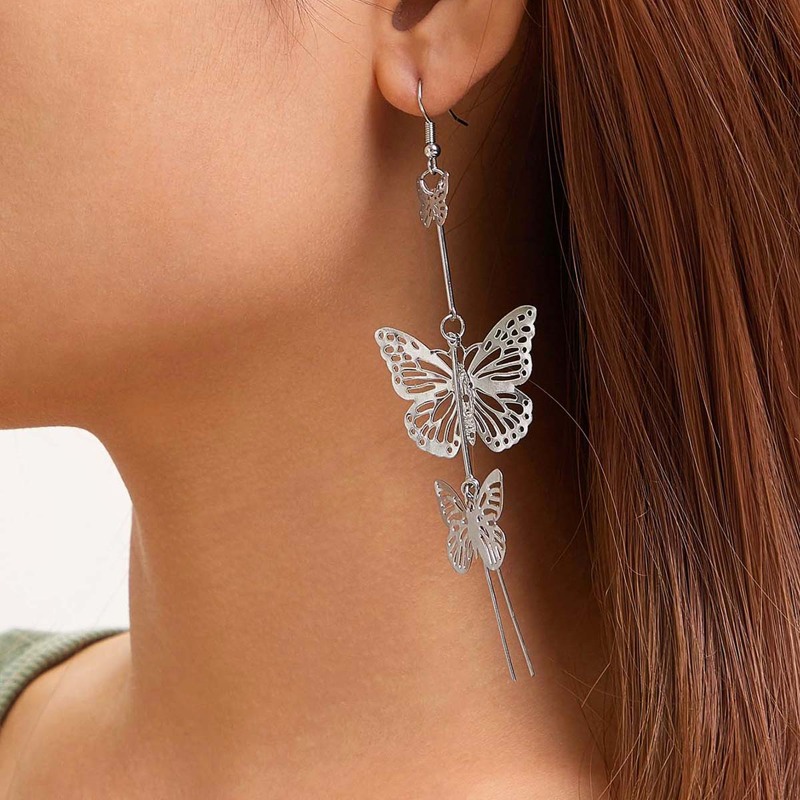 

1pair Butterfly & Bar Drop Earrings, Silver