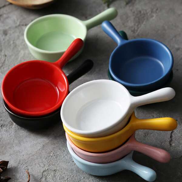 

1pc Solid Ceramic Sauce Dish With Handle