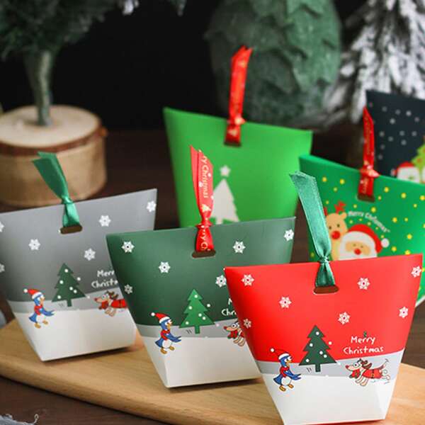 

7pcs Christmas Print Paper Cookie Bag, Multicolor