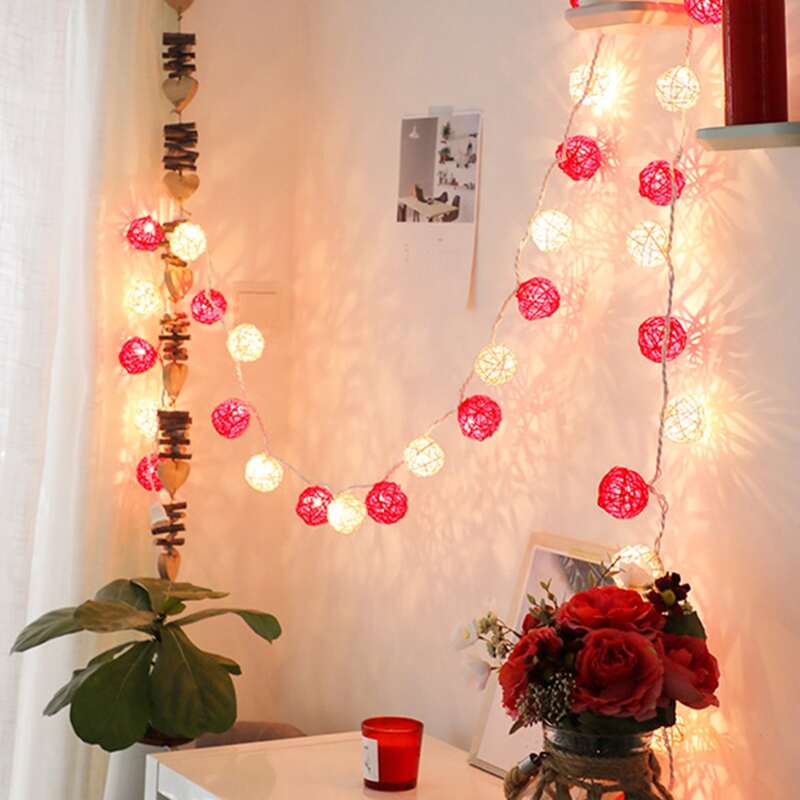 

20pcs Rattan Ball Decor String Light, Multicolor