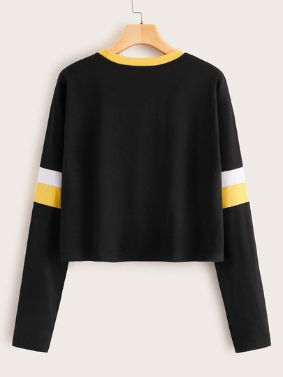 Floral Embroidery Striped Long Sleeve Tee