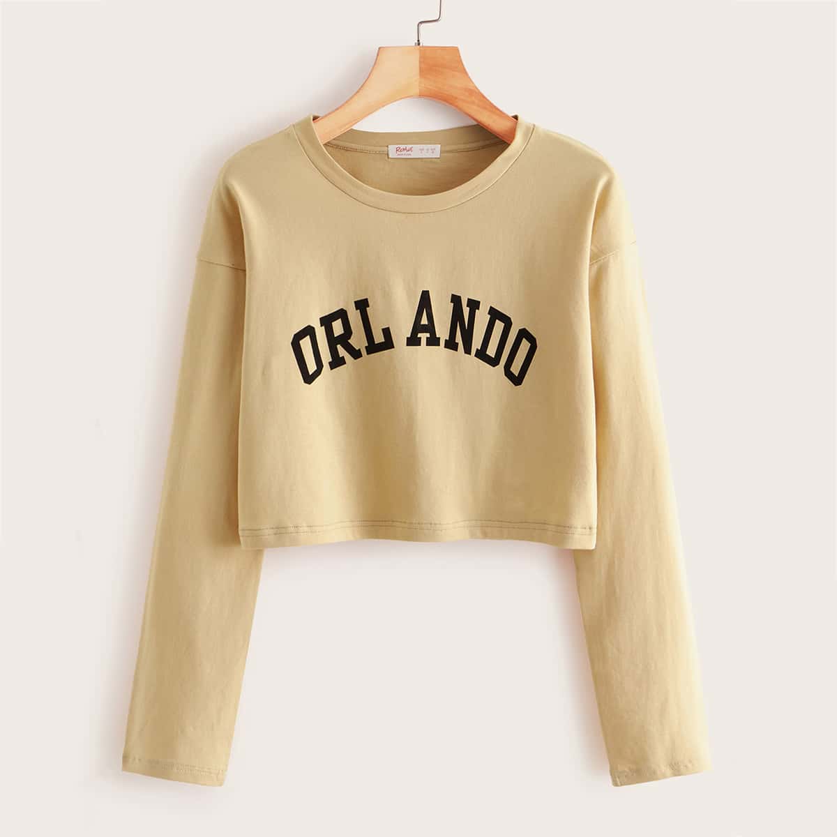 

Letter Graphic Long Sleeve Crop Tee, Khaki