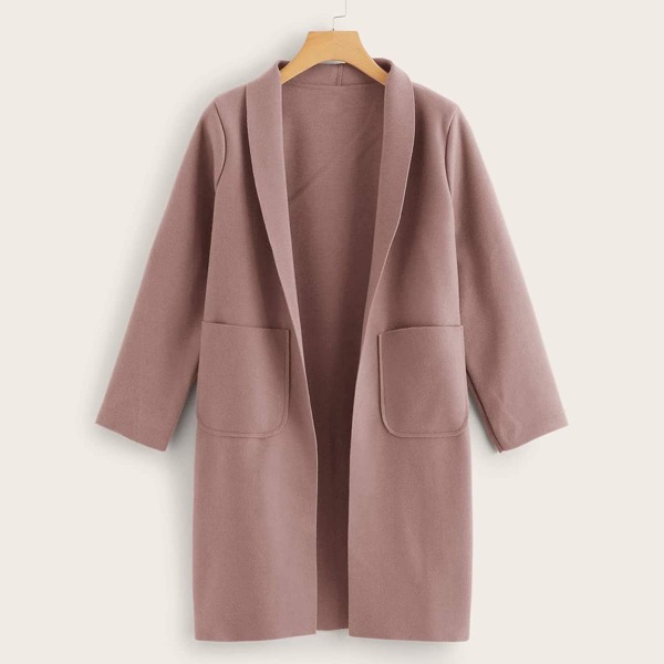 

Plus Shawl Collar Dual Pocket Overcoat, Dusty pink
