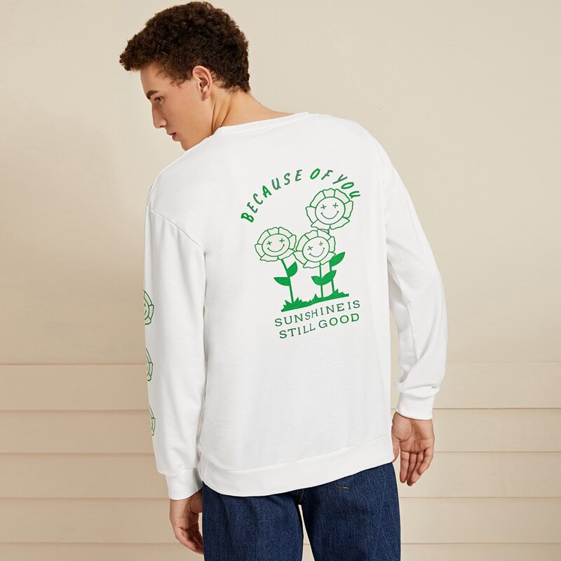 

Guys Slogan & Cartoon Graphic Sweatshirt, White