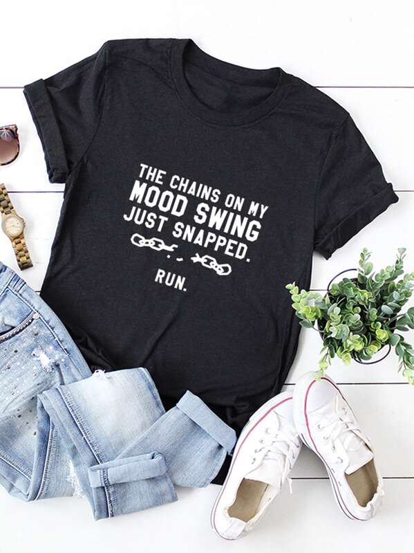 

Chain And Slogan Graphic Tee, Black