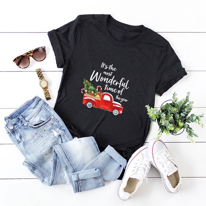 

Christmas And Slogan Print Tee, Black