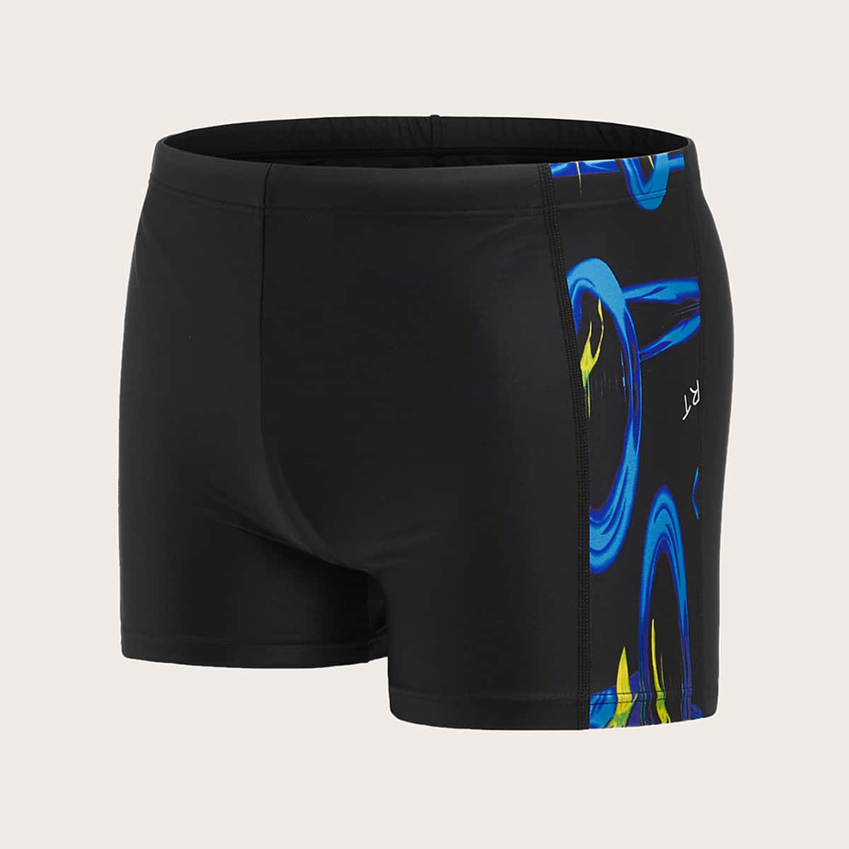 

Guys Graphic Print Square Leg Swim Trunks, Black