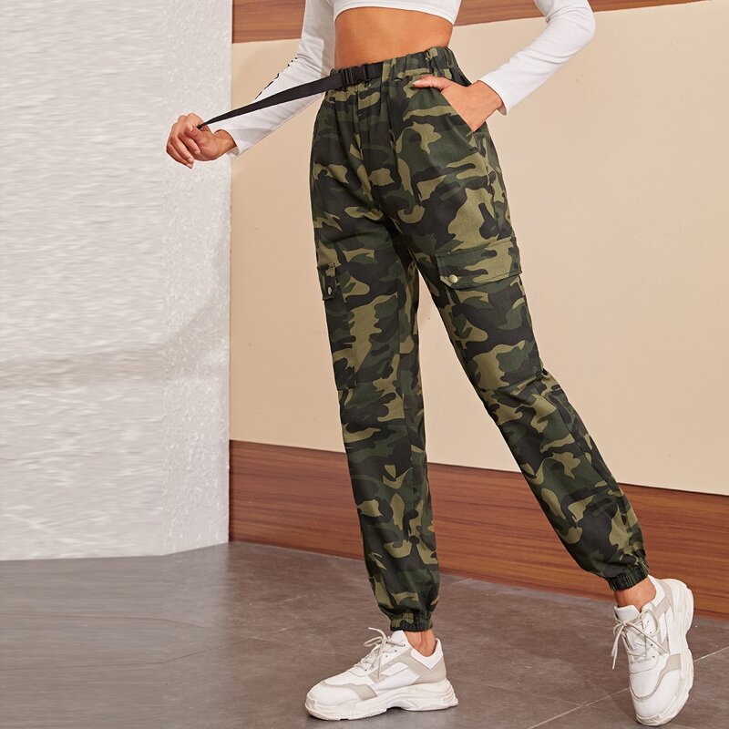 

Release-Buckle Belt Camo Cargo Joggers, Multicolor