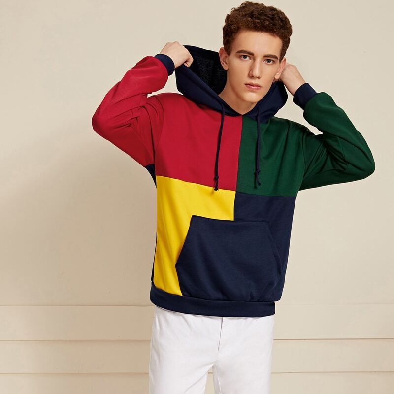 

Guys Cut And Sew Panel Kangaroo Pocket Hoodie, Multicolor