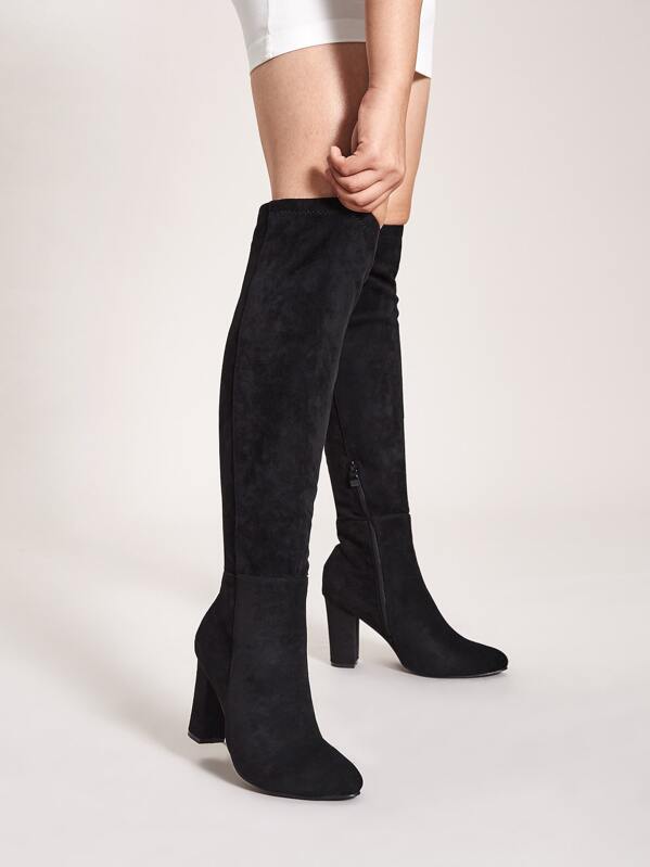 

Side Zip Knee Length Chunky Boots, Black