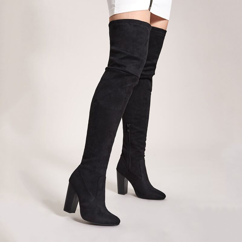 

Side Zip Over The Knee Chunky Boots, Black