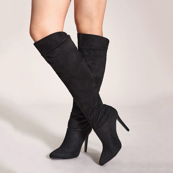 

Point Toe Cut Out Stiletto Heeled Boots, Black