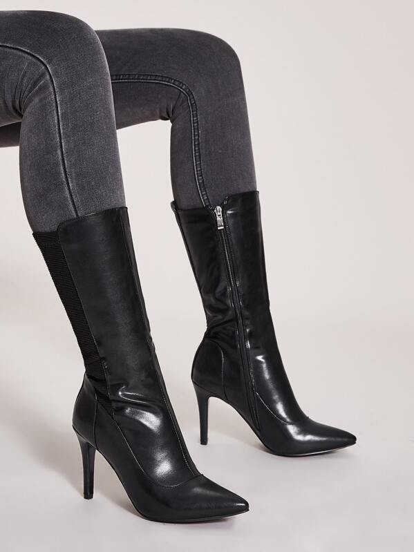 

Point Toe Side Zip Stiletto Heeled Boots, Black