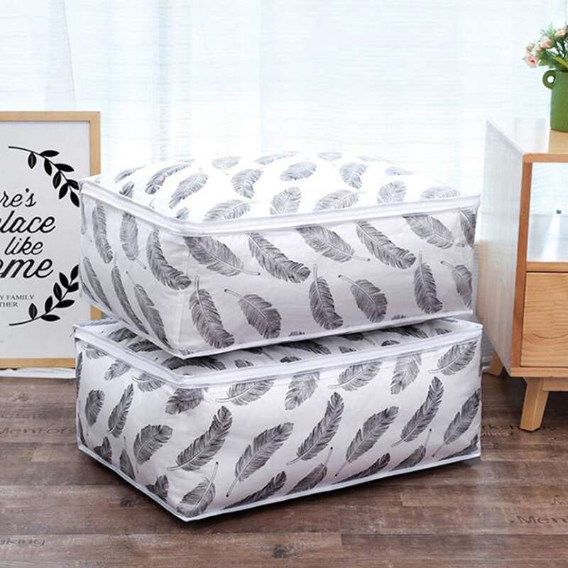 

1pc Feather Print Large Quilt Storage Bag, Multicolor