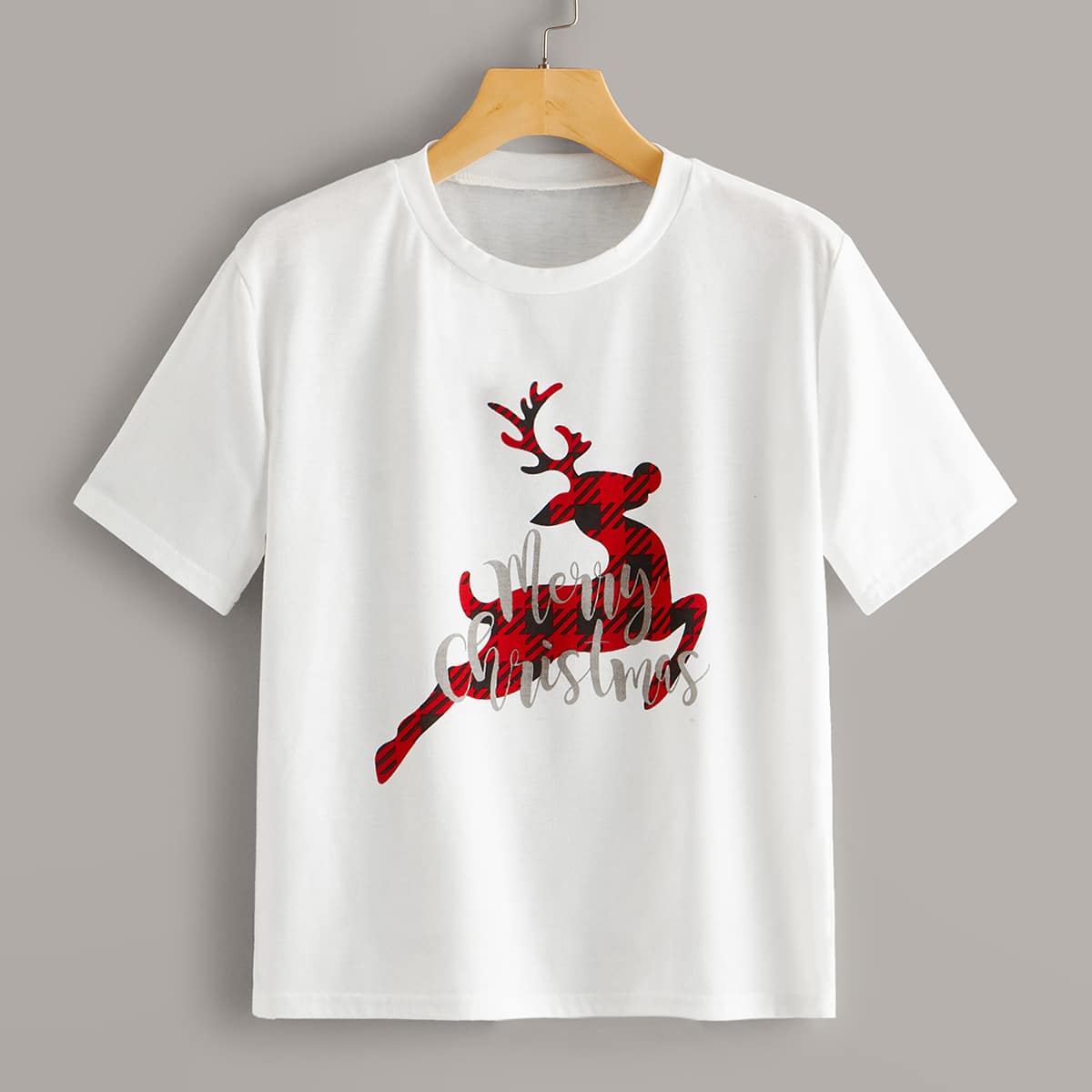 

Christmas Elk And Letter Graphic Tee, White