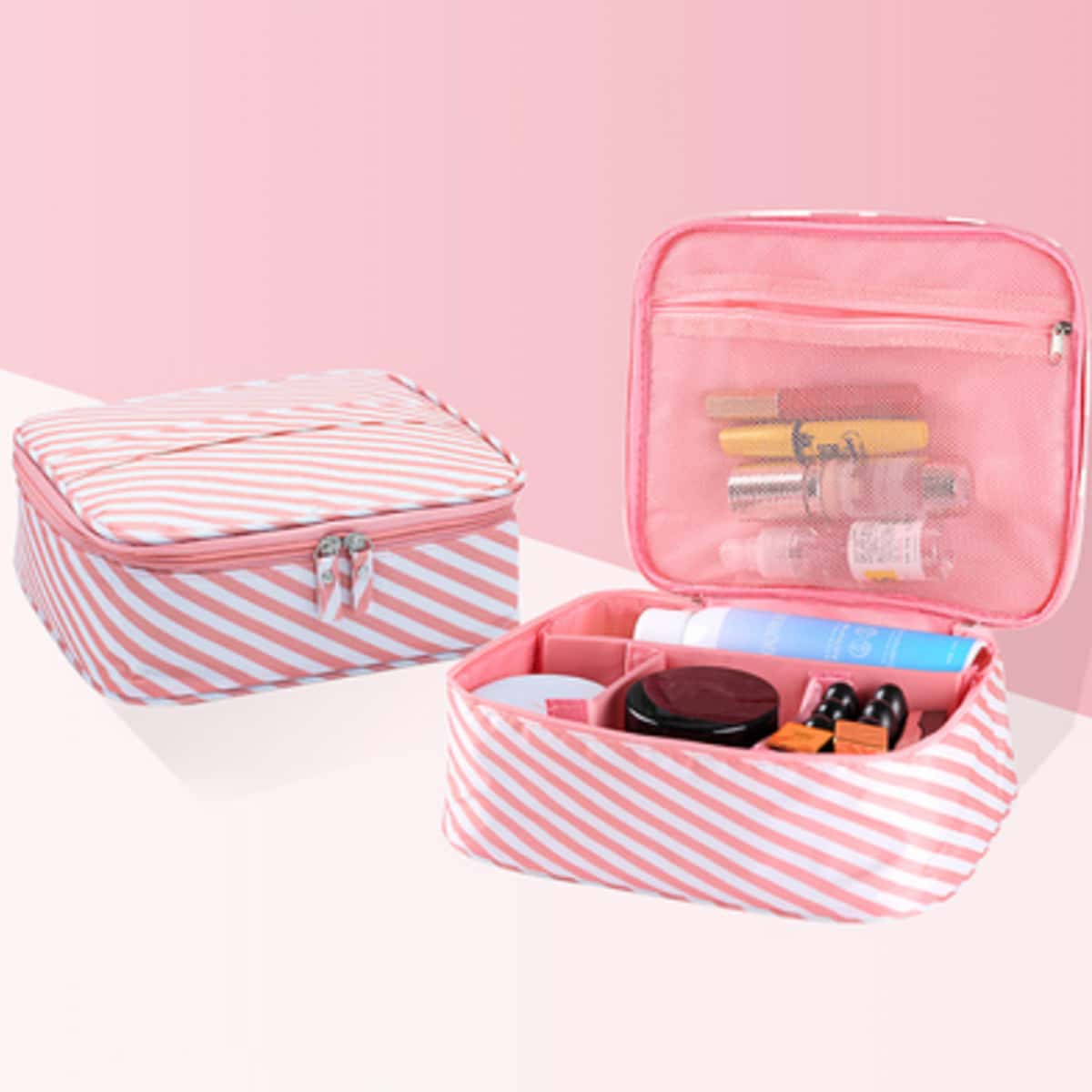 

Striped Pattern Cosmetic Storage Bag, Pink