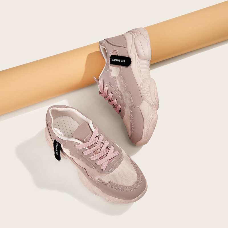 

Lace-up Front Chunky Sneakers, Pink