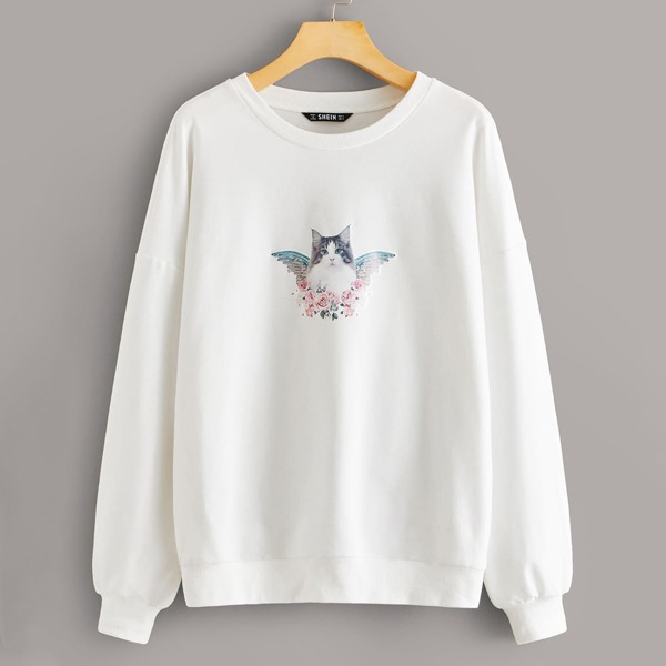 

Drop Shoulder Animal Print Pullover, Beige
