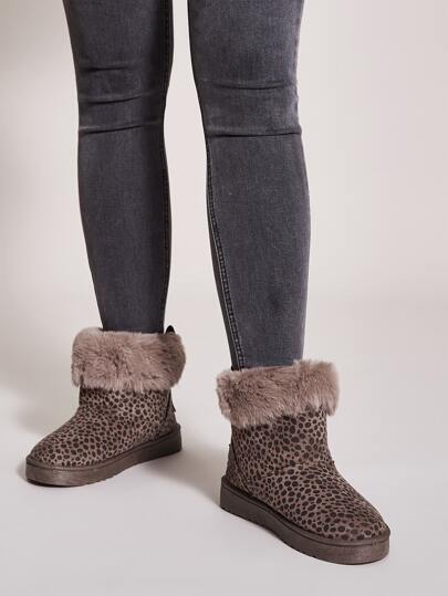 Dalmatian Print Contrast Faux Fur Boots