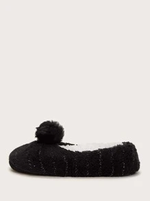 Pom-pom Decor Fluffy Slippers - Black - View 2