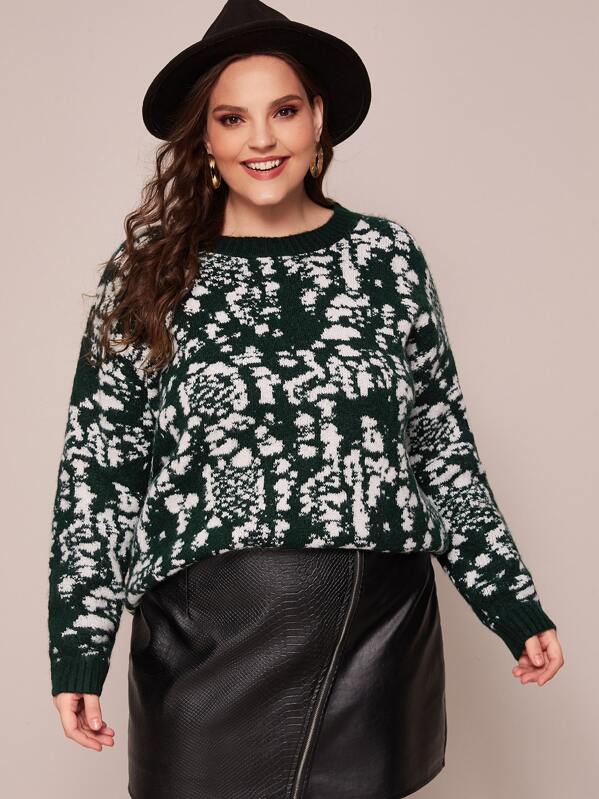 

Plus Drop Shoulder Allover Pattern Sweater, Multicolor, Ella