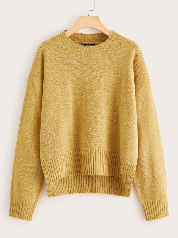 

Drop Shoulder High Low Hem Jumper, Yellow