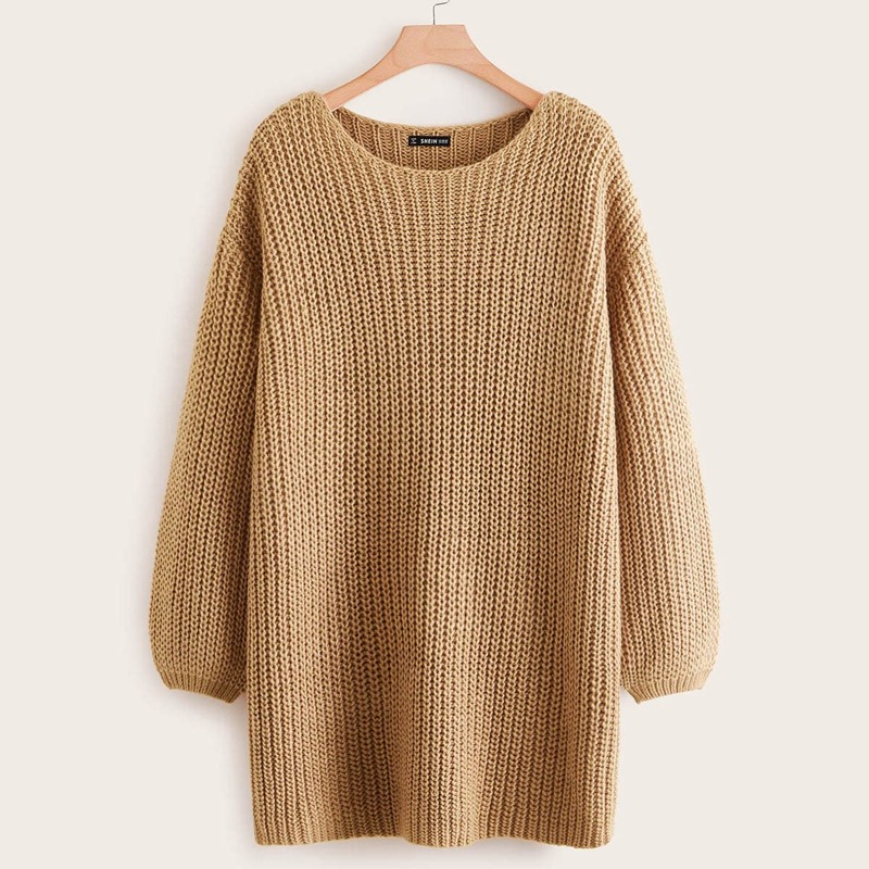 

Lantern Sleeve Oversized Sweater Dress, Camel