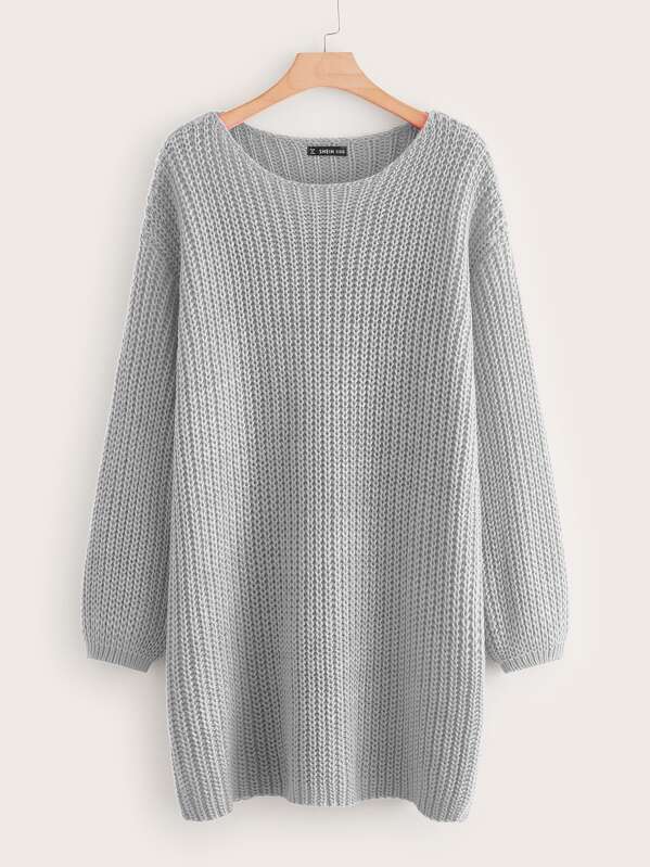 

Drop Shoulder Chunky Knit Sweater Dress, Grey