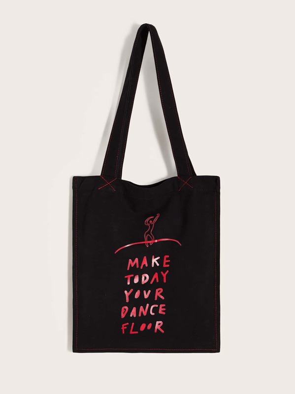 

Letter Graphic Book Bag, Black