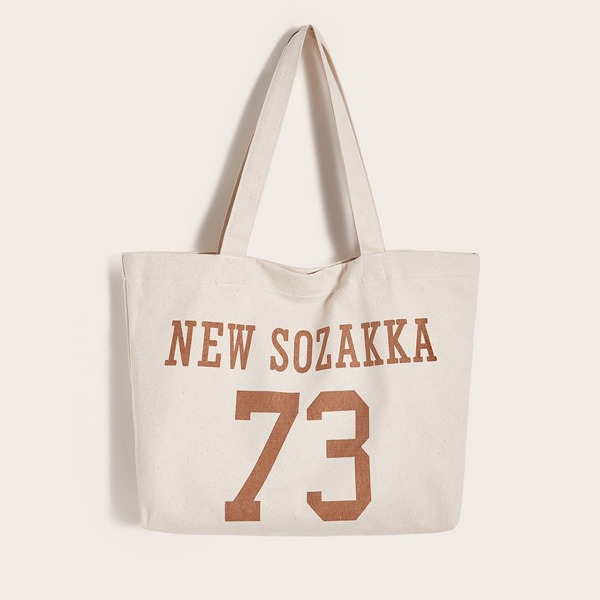 

Letter Graphic Book Bag, Beige