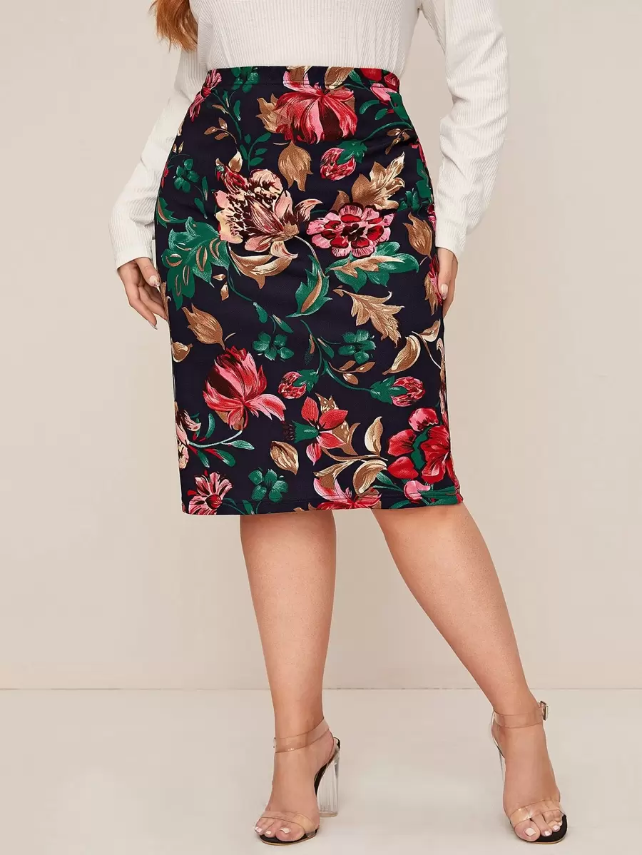 SHEIN Clasi Plus Floral Print Pencil Skirt