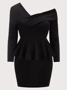 SHEIN Privé Vestido peplum de cuello asimétrico - grande - Negro - Ver 1