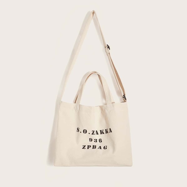 

Letter Graphic Satchel Bag, Beige