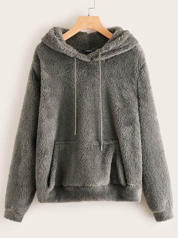 

Pouch Pocket Teddy Hoodie, Grey