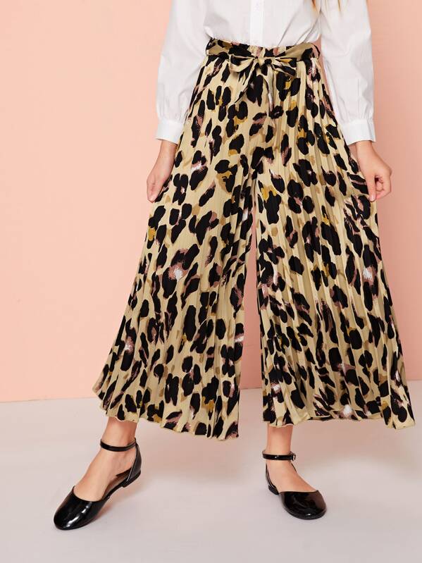 

Girls Allover Print Self Belted Pleated Wide Leg Pants, Multicolor, Sashab