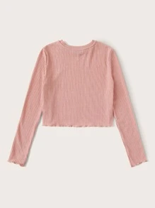 SHEIN EZwear Camiseta corta tejida de canalé ribete en forma de lechuga - Rosa vieja - Ver 2