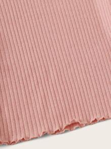 SHEIN EZwear Camiseta corta tejida de canalé ribete en forma de lechuga - Rosa vieja - Ver 5